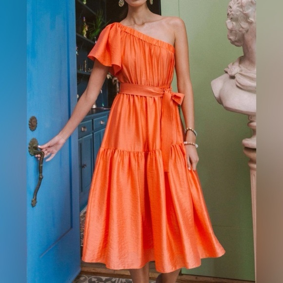 Current Air One Shoulder Midi Dress size S Orange creamsicle color - Picture 2 of 14